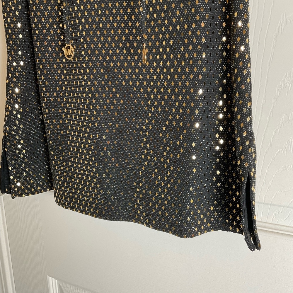 MICHAEL Michael Kors Black Gold Metallic Diamond Ruffle V-Neck Top Size M - Picture 6 of 11